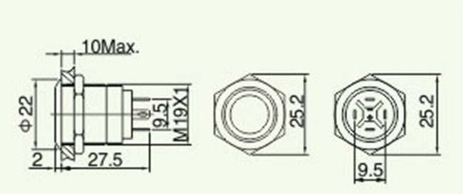 19mm iluminou o diodo emissor de luz momentâneo do anel da montagem 12V 24V do painel do interruptor de tecla