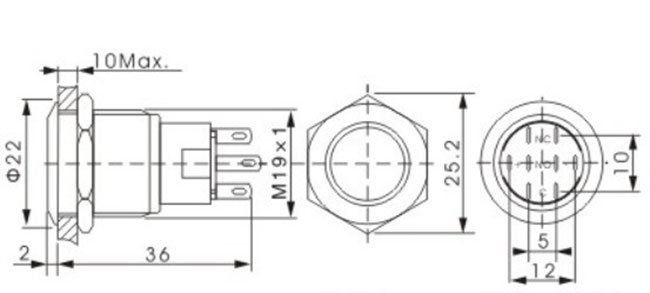 Mini interruptor de tecla 19mm da luz do diodo emissor de luz que travam Moistureproof momentâneo