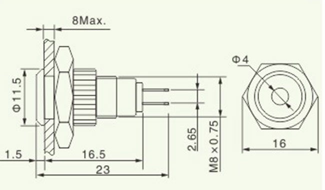 indicadores do diodo emissor de luz da montagem do painel 24V, diodo emissor de luz do símbolo do ponto de luz indicadora do painel de 8mm