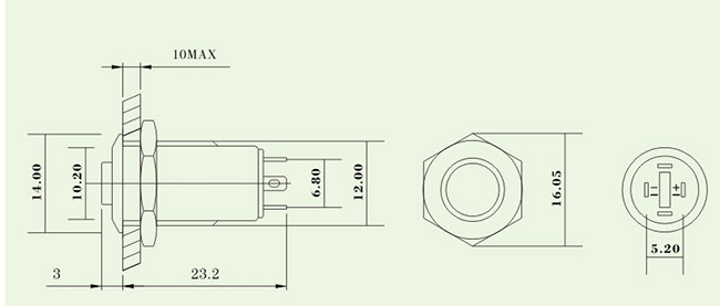 tecla do metal do diodo emissor de luz de 12V 36V 12mm, interruptor de tecla momentâneo iluminado